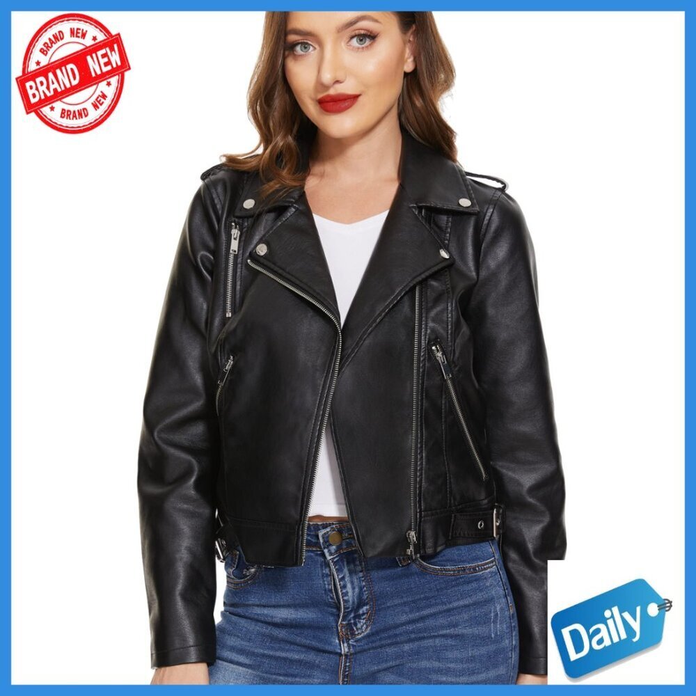 Faux Leather Moto Jacket Women's XL Slim Fit Zipper Closure Lightweight